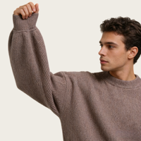 AJB Pull-over d'hiver pour homme, couleur unie, en laine douce tricotée, respirant, anti-plis, à manches lanternes, avec dessins personnalisés