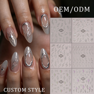 Autocollants pour ongles effet œil de chat Aurora, argent métallisé, 5D, en gel gaufré, longue durée, imperméables, pour décoration acrylique à presser - Product Image 5