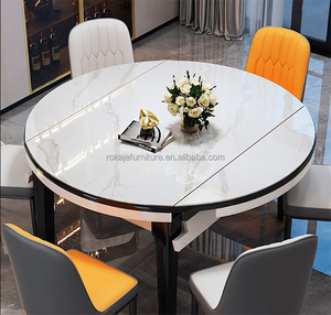 Giá Rẻ Gấp Hình Chữ Nhật 1 + 6 Bàn Ăn Và Ghế Rắn Gỗ Tấm Đá Bàn Ăn Đặt Mở Dài Vòng Bàn Ăn - Product Image 2