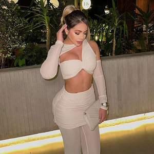 Ensemble 2 pièces personnalisé pour femme 2026, manches longues, dos nu, maille extensible, tenue de club sexy, respirant, printemps-été, tissu à mémoire de forme - Product Image 2