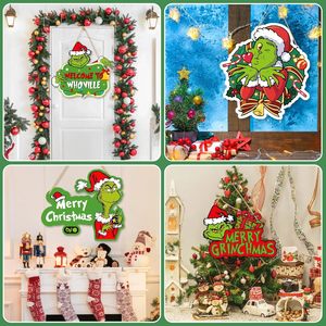 Grinch Décorations De Noël En Forme De Père Noël Panneaux Suspendus Porte Arbre De Noël Décor De Vacances Ornements Xmas Craft Use Boxes - Product Image 3