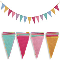 12 guirlandes de fanions arc-en-ciel durables de style simple, avec corde de 4m, en lin, à motif géométrique découpé, multicolores