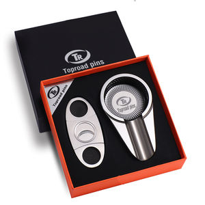 Soporte y cortador de cigarros personalizado de corte perfecto recto de acero inoxidable St <span class=keywords><strong>Dupont</strong></span> Juego de encendedor de lujo Soporte Logotipo personalizado Cuero - Product Image 3