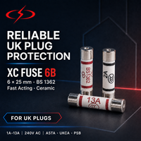 Fusible XC FUSE à prise britannique, cartouche en céramique, action rapide, à passage traversant, 6B BS1362, céramique, 1A-13A, AC 240V, ASTA UKCA PSB