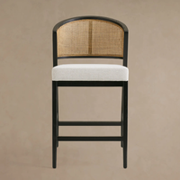Tabouret de bar haut en rotin, mobilier d'intérieur, cadre en bois, tabouret de comptoir en tissu