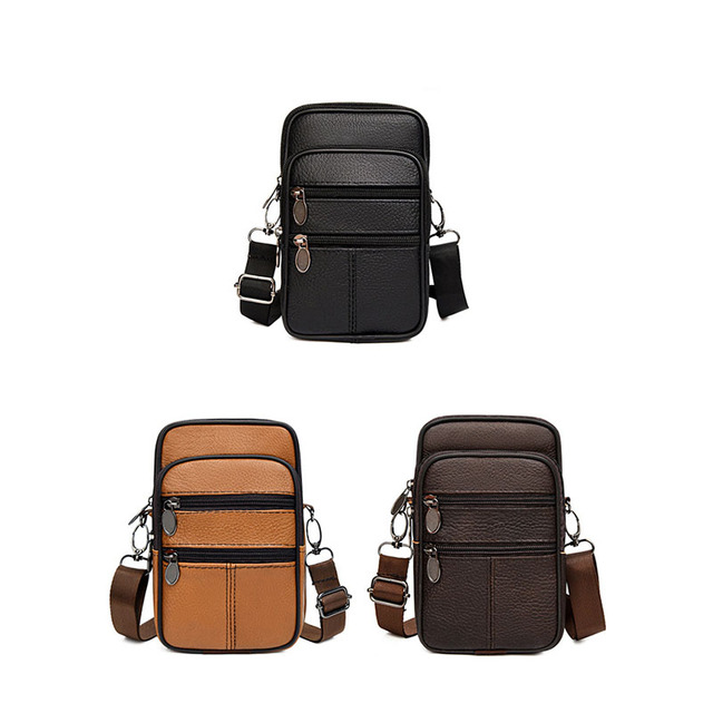 7.5 Inch Leather Mobile Phone Bag Men Wear Belt Waist Bag Real Cowhide Crossbody Small Bag With Credit Card Slots