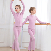 Conjunto de Danza de Invierno de 2 Piezas para Niñas, Chaqueta Deportiva de Forro Polar y Leggings Acampanados, Conjunto de Ballet Cálido para Niñas, Ropa Deportiva