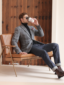 Veste de costume décontractée de style britannique pour hommes automne hiver manteau de laine <span class=keywords><strong>gris</strong></span> clair à <span class=keywords><strong>carreaux</strong></span> épaissi respirant grande taille costume simple - Product Image 2