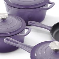 Ensemble de 4 ustensiles de cuisine en fonte émaillée, comprenant un faitout, une poêle et des casseroles antiadhésives, couleur violet