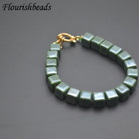 Bonne qualité glaçure de couleur naturelle 8mm métal laiton fermoirs Rectangle forme perles Bracelet pour femmes hommes bijoux fête d'anniversaire