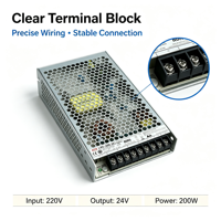 Alimentation à découpage encastrée LRS-200-24 200W avec sortie CC 24V stable pour caméras de vidéosurveillance et équipements de surveillance industrielle
