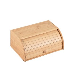 Boîte à pain en bambou 38x26x16,5 cm avec couvercle rotatif, récipient de rangement pour la cuisine - Product Image 5
