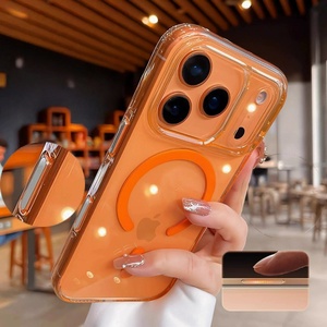 Funda Magnética Transparente de Acrílico con Botón AI para iPhone 17 Pro Max, Color Naranja - Product Image 3
