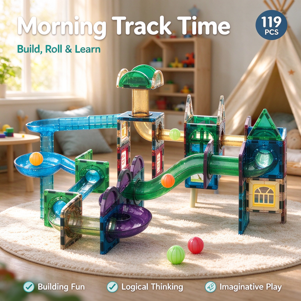 Colorful Window Pipe Magnetic Marble Run Tile Building Block Set 119 ...