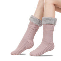 Chaussettes d'intérieur tricotées en fausse fourrure antidérapantes et thermiques pour l'hiver