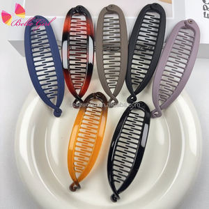 BELLEWORLD Pince banane en forme de poisson 14cm pince à cheveux tortue noire pince à queue de cheval peigne bouclé griffe à cheveux cheveux épais cheveux - Product Image 1