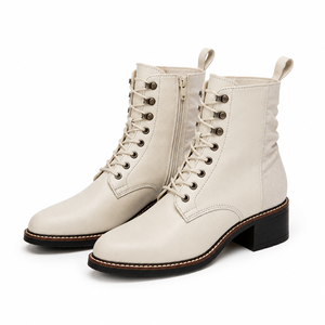 <span class=keywords><strong>Stivali</strong></span> alla Caviglia da <span class=keywords><strong>Donna</strong></span> in Pelle Crema con Cerniera, Tacco Grosso, Cerniera Interna, <span class=keywords><strong>Stivali</strong></span> Combat alla Moda, Fornitore OEM ODM, Fabbrica 2026 - Product Image 1