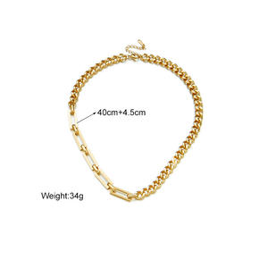 Hiphop dames 2-delige set vergulde paperclip ketting armband dikke roestvrijstalen Cuban link ketting collier sieradenset - Product Image 6