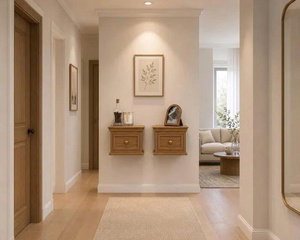 Mesita de Noche Flotante Moderna de Madera de Mango, Mesa Auxiliar de Pared con Cajón, Mueble de Dormitorio Tradicional, Diseño Moderno con Almacenamiento - Product Image 3
