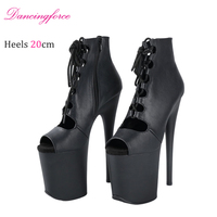 Bottes à talons hauts creux de 20 cm (8 pouces) pour pole dance, à bout ouvert, plateforme exotique, style gothique, pour femmes