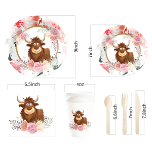 DAMAI - Decoración con Temática de Animales para Cumpleaños, Vaca de las Tierras Altas, Rosa, Suministros Desechables para Fiestas, Juego de Platos y Vasos de Papel - Product Image 5