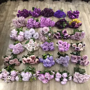 Superbe bouquet de fleurs artificielles, 20 pièces, fausses couleurs, style vintage, violet, pour un mariage, pour une décoration, 2020