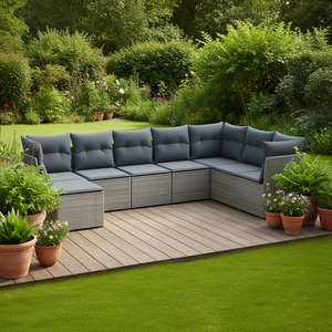 Ensemble de salon de jardin en rotin 6 places, résistant aux intempéries, design contemporain pour usage extérieur - Product Image 2