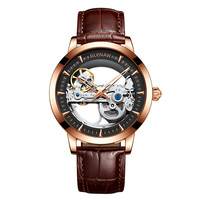 Glenaw luxe classique montre pour hommes squelette automatique mouvement mécanique Hallow sculpté Tourbillon pont Silicone bande verre