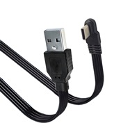 Pita datar 3A USB tipe-c ke kabel sudut kanan tipe-c, kabel isi daya Cepat 0.2M PVC