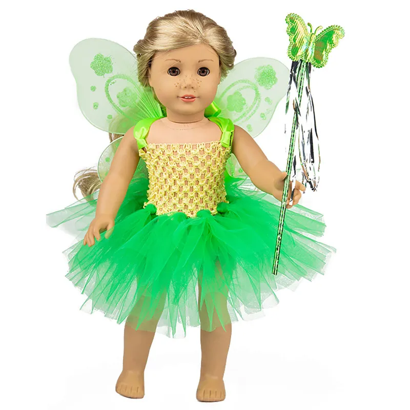 2022 Baru Datang Gaun Malaikat Hijau untuk 18 Inci Boneka Amerika Lucu Kehidupan Mini Seperti Boneka Berdandan Pakaian