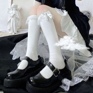 Women Velvet Lace Mid Calf Stockings Black White Cotton Medium Thickness Solid Color Youth Wear Resistant Anti Snagging - Product Image 4