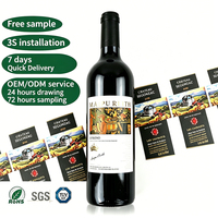 Etiqueta Personalizada Ecológica de Lujo para Botellas de Vino y Cerveza, Etiqueta Premium Impermeable, Elegante, Roja y Cuadrada para Botellas de Vino, Etiqueta Privada para Empaque