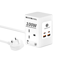 Stop Kontak Listrik Harga Terjangkau PD 100W Gan 4 Port USB Pelindung Lonjakan Arus 110-250V AC Kabel Ekstensi 2m Colokan US