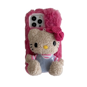 Funda de teléfono con textura de felpa de lujo, anticaída, absorbente de golpes, estilo Instagram, Kit rosa, gato, Compatible con iPhone 12 13 14 <span class=keywords><strong>15</strong></span> Pro Max - Product Image 1