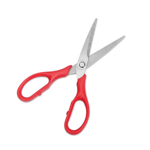 Ciseaux de bureau en acier inoxydable 140 mm, manche rouge, lame droite, outil de coupe de papier multi-usages - Product Image 1