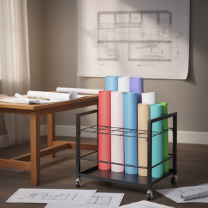 Estante de Almacenamiento para Planos, 33x15x85cm, Metálico, Móvil, con Ruedas, para Almacenamiento de Papel Arquitectónico, 20 Ranuras, Diseño Minimalista - Product Image 2