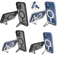 Casing Magnetik Transparan Pelindung dengan Stand untuk iPhone 11 12 13 14 15 16 Pro Max 17 Air Plus, Kompatibel dengan Pengisian Daya Nirkabel