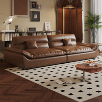 Sofá de Cuero Moderno para Sala de Estar, Estilo Vintage, para Apartamentos Pequeños, Diseño Simple con Acabado en Cera de Aceite, Ideal para Alquiler de Muebles para el Hogar