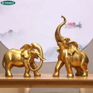 家装办公室酒柜饰品一对金铜大象雕塑