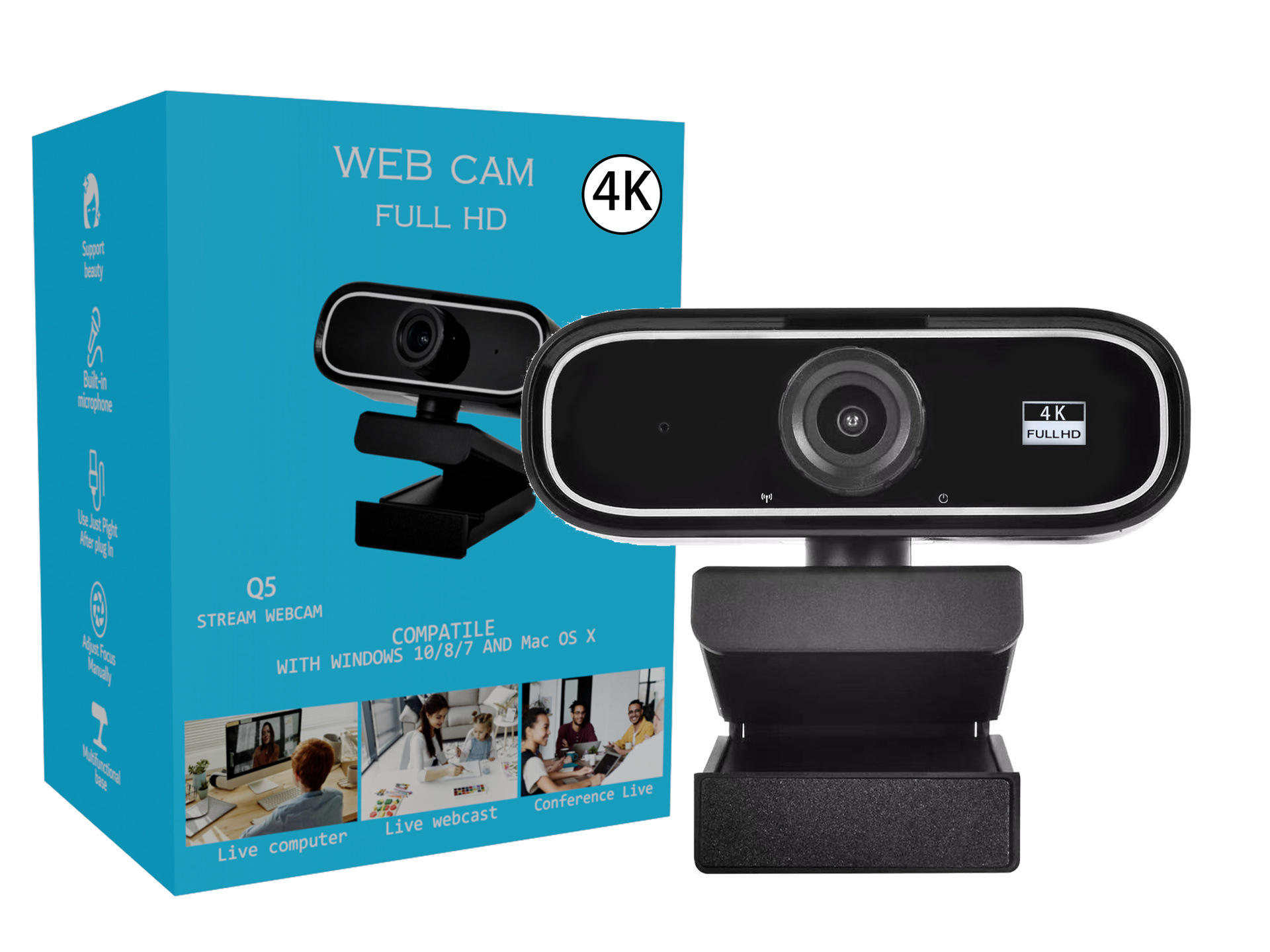 Q5-4k, fréquence d'images réglable, mise au point ajustable, emballage neutre.