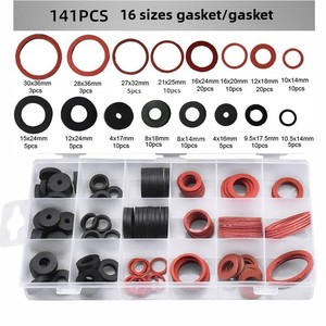 Kit Combinato di Guarnizioni in Acciaio, Carta e Gomma Rosse e Nere da 141 Pezzi, Anelli di Tenuta in Gomma Resistenti alle Alte Temperature, O-ring - Product Image 3