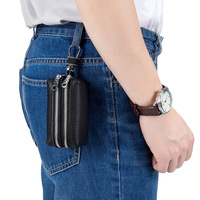 Porte-clés en aluminium grande capacité à double fermeture éclair, organiseur simple et multifonctionnel, porte-cartes, porte-monnaie, sac à clés domestique