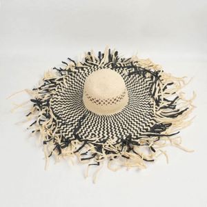 Arrival Fashion Trendy Women Lay Oversized Raw Edge Big Brim Beach Vacation Sun <b>Hat</b> Two Tone Woven Paper Floppy <b>Hat</b> - Product Image 6