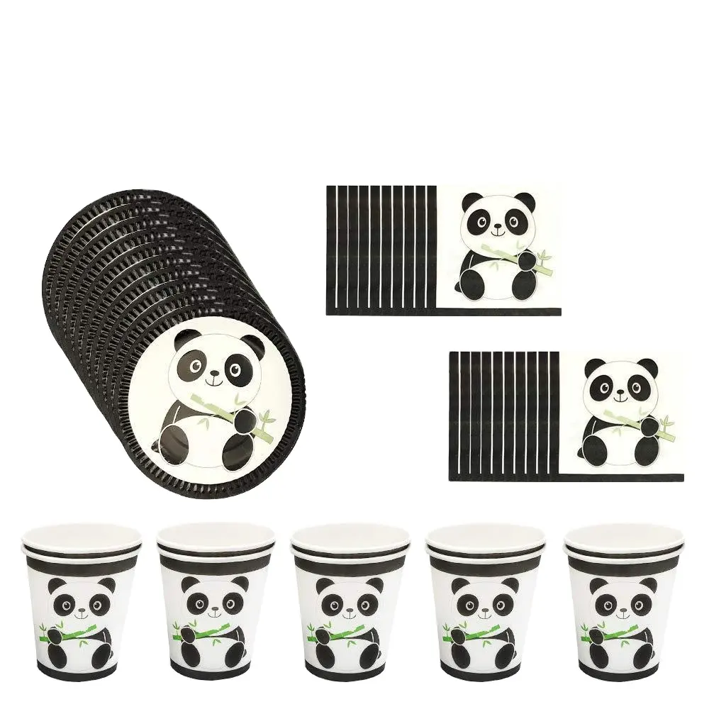 パンダの誕生日パーティー10個の装飾的な小道具ホリデーパーティー食器セット紙コップナプキン