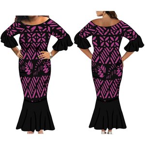 ホット販売マーメイドイブニングウエディングドレス女性カスタムポリネシアマキシフィッシュテールドレスプラスサイズフリルスリーブレディースアイランドドレス - Product Image 3