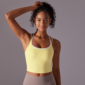 Nouvelles femmes couleur unie beauté <span class=keywords><strong>dos</strong></span> Double croisé Double face Nylon terre laine sous-vêtements de sport course Fitness Yoga porter haut - Product Image 6