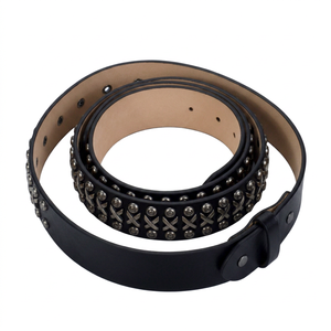New Design Punk Style Men's Genuine Leather Belt Casual Style with Studs Pin Buckle and Alloy <b>Rivets</b> Cow Hide Material - Product Image 1