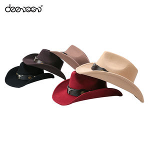 LingLong 사용자 정의 파티 멕시코 성인 하드 모자 여름 빨간 가죽 100% 울 펠트 카우걸 모자 남자 여 공용 카우보이 모자 - Product Image 3