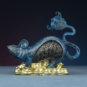 Adorno de rata de la suerte, decoración del zodiaco azul para el Año Nuevo Chino, decoración para el hogar y la oficina - Product Image 3