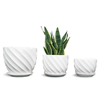 Pot de fleurs en céramique émaillée sculpté à la main, motif spirale oblique blanc pur, style européen, haute qualité, pour intérieur et extérieur
